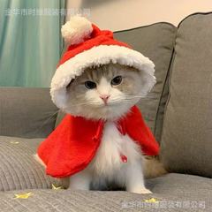 跨境圣诞节宠物服装圣诞猫咪小狗短毛线帽子圣诞cos服小红帽装饰