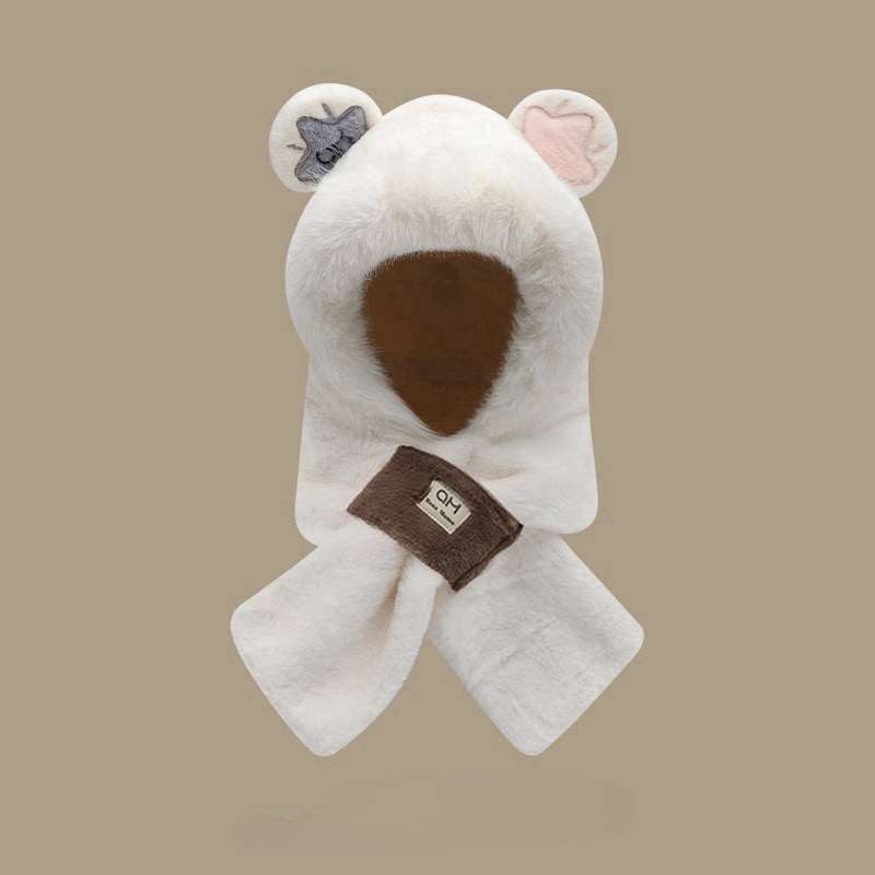 Añadir vello grueso lindos sombrero bufandas de oso en un conjunto de dos piezas para mujeres otoño y invierno nuevo buñuelo de peluche cálido con sombrero