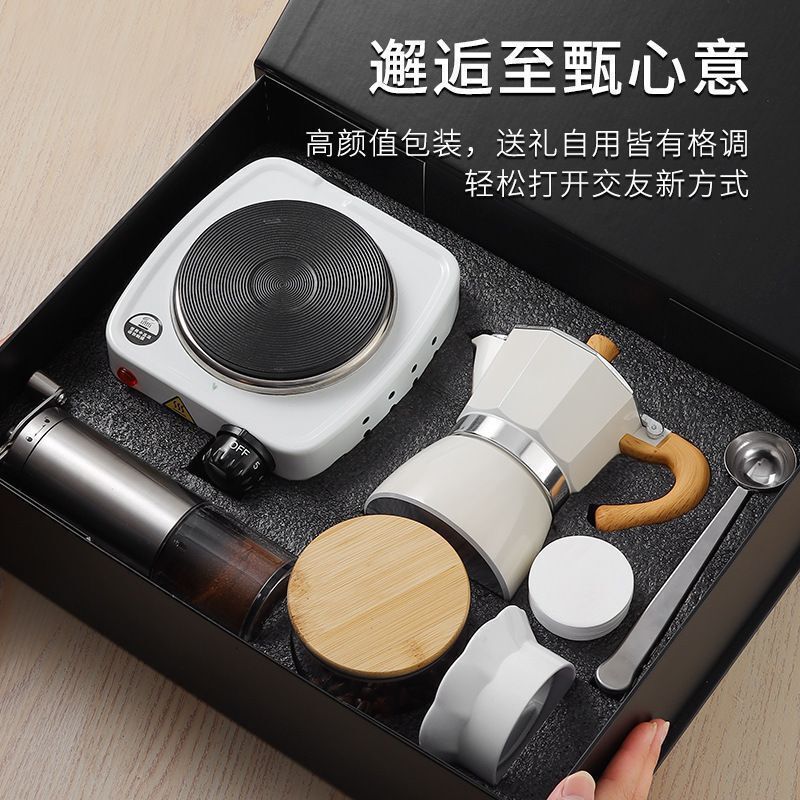 Retro Moka Pot Set for Making Coffee, Portable Espresso Extraction, Hand-Brewed Coffee Pot, Coffee Grinder