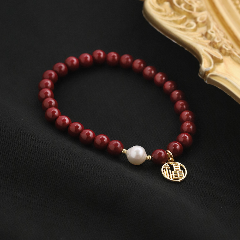 Nuevo estilo chino auténtico cinmar pulsera de perlas de agua dulce chapada en oro, pulsera elástica de marca Fu, transporte exquisito para regalo de novia