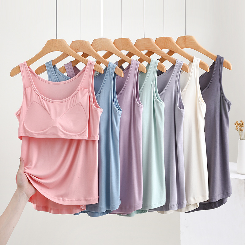 Modal Vest with Chest Pad Women's Summer Thin 2024 New Casual Home Pajamas Sleeveless T-Shirt Top Modal Vest with Chest Pad Women's Summer Thin 2024 New Casual Home Pajamas Sleeveless T-Shirt Top