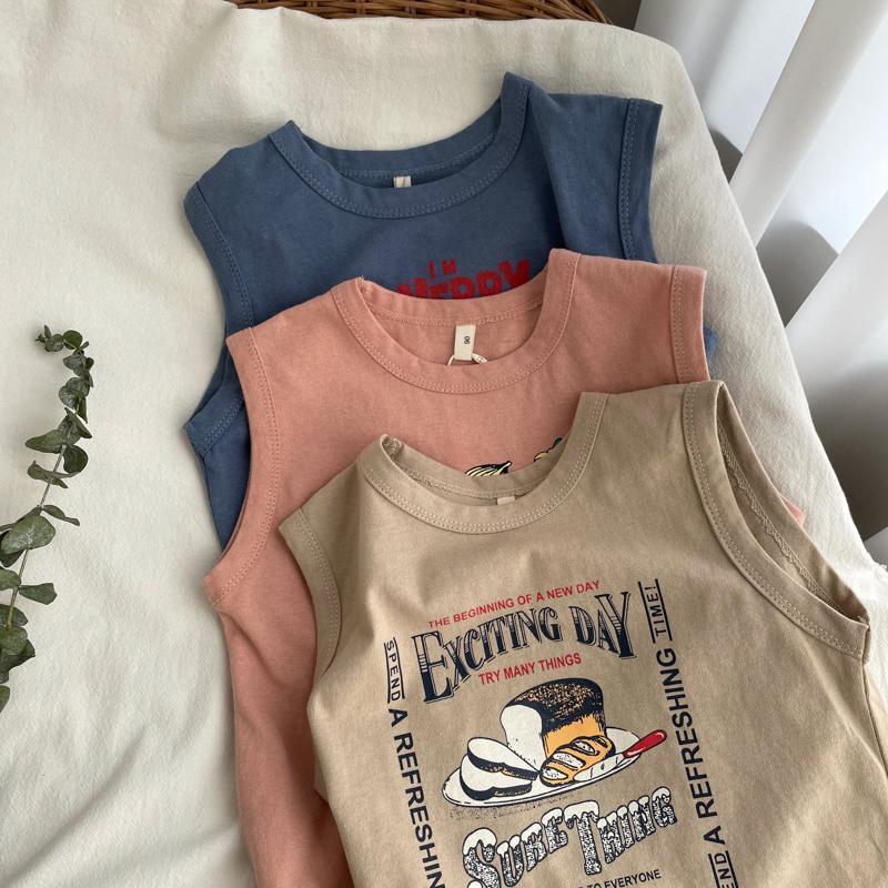 2026 verano niñas y niños sin mangas de algodón impresión activa camiseta de algodón suave suelta chaleco de bebé camiseta de base de moda t
