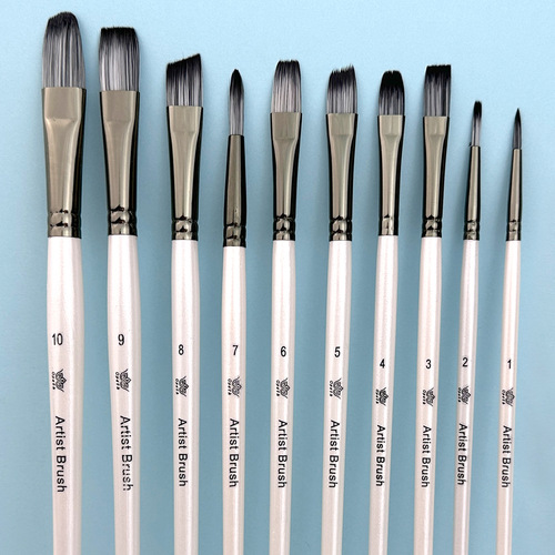 Cross-border 10-piece pearlescent white student painting set two-color nylon hair brushes children's watercolor hook line oil painting brushes