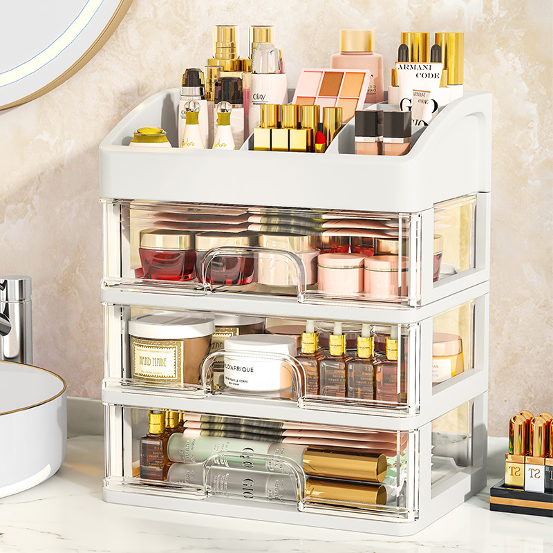 Estante de almacenamiento de cosméticos supergrande para el hogar Estante de almacenamiento de plástico simple de escritorio Caja de almacenamiento tipo cajón Caja de almacenamiento de escritorio