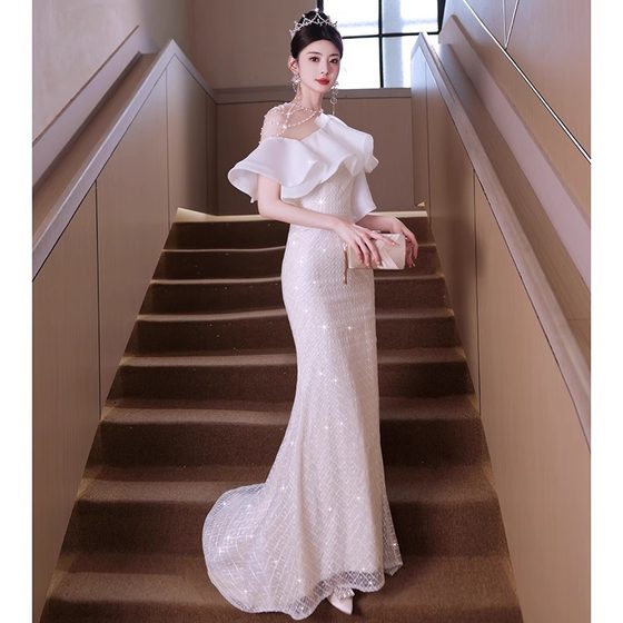 Evening dress skirt women's light luxury niche high-end high-end sense host French fishtail heavy industry party dignified atmosphere