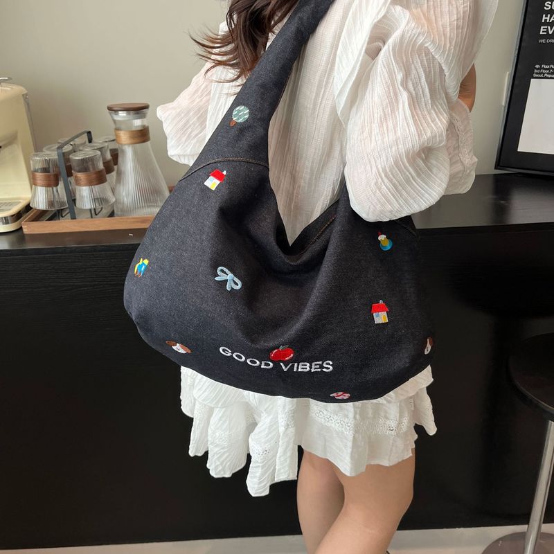 新款休闲斜跨牛仔包包女大容量上课帆布包文艺通勤拉链包托特包潮|undefined