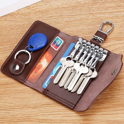 Korean version men's car key bag waist strap cowhide multi-functional zipper key bag with buckle for women's bags