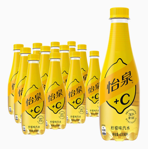 可口可乐 怡泉+C碳酸饮料柠檬味汽水400ml*12瓶整箱气泡水含维C