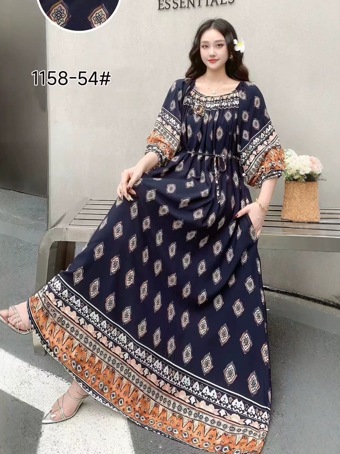 Ropa de mujer de talla grande transfronteriza europea y americana, vestido informal de algodón largo hasta la rodilla, holgado y cómodo, para verano, ropa de maternidad.