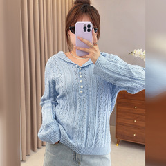双天服装2025年新大码女装上衣胖妹妹秋款连帽镂空针织毛衣F551