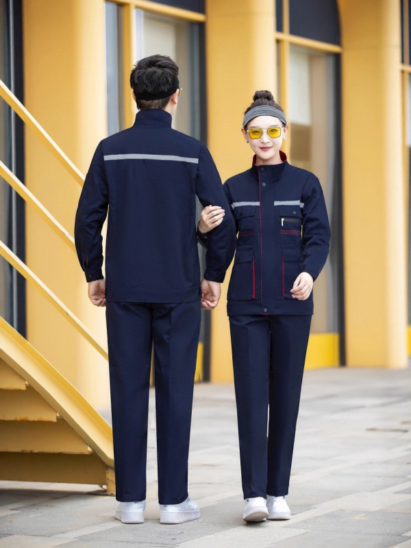春秋明线条拼色领工作服套装男女定制耐磨长袖劳保服机修焊工工装|undefined