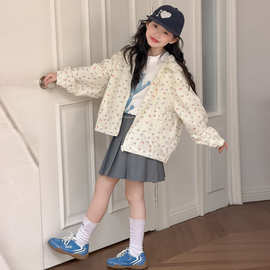 女童连帽外套春装2026新款女大童春秋款上衣初中生女孩碎花夹克衫