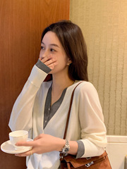 莉贝琳sisy半熟假两件针织开衫高智风显瘦叠穿通勤秋季新款上衣女