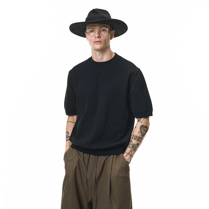 Jie Zhan Men's Clothing | Old Money Knit T-Shirt 26 Spring New Trendy Brand Loose Fit Warm Knitted Short Sleeve Round Neck Sweater.