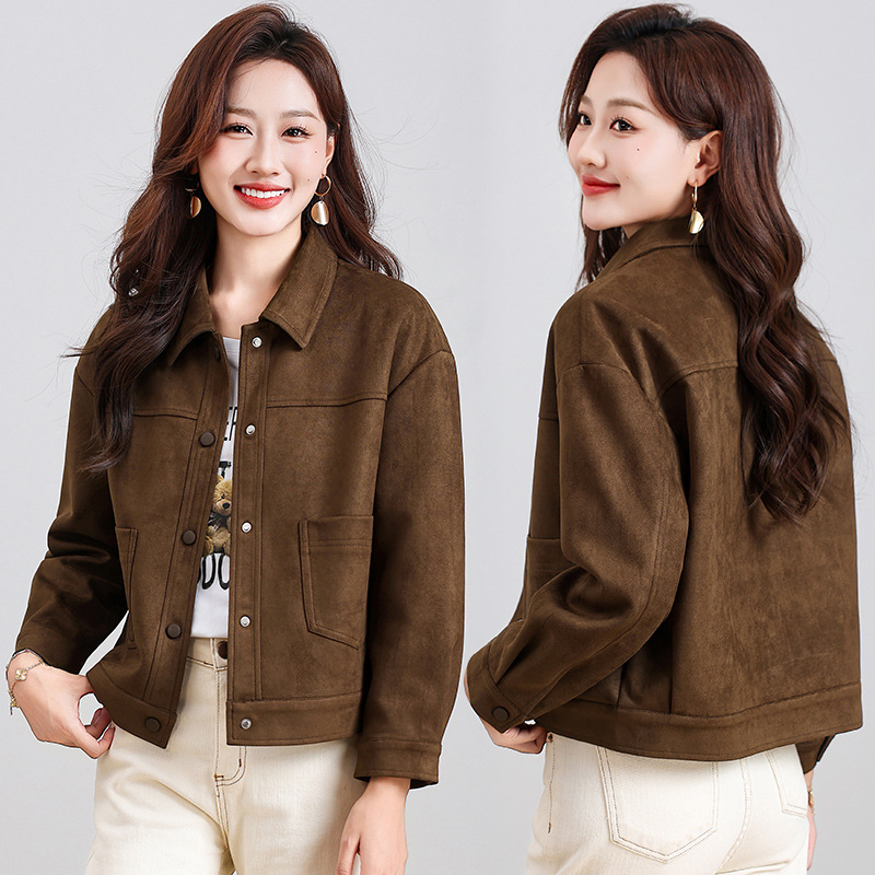 Deerskin Velvet Cardigan Lapel Single-Breasted Short Long-Sleeved Jacket for Women 2025 Autum New Light Workwear Style Jacket