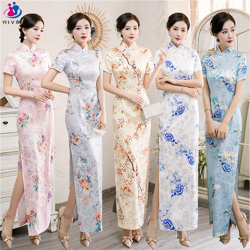 Cheongsam long summer 2022 new young Republic of China style retro old Shanghai improved catwalk dress stunning Cheongsam long summer 2022 new young Republic of China style retro old Shanghai improved catwalk dress stunning