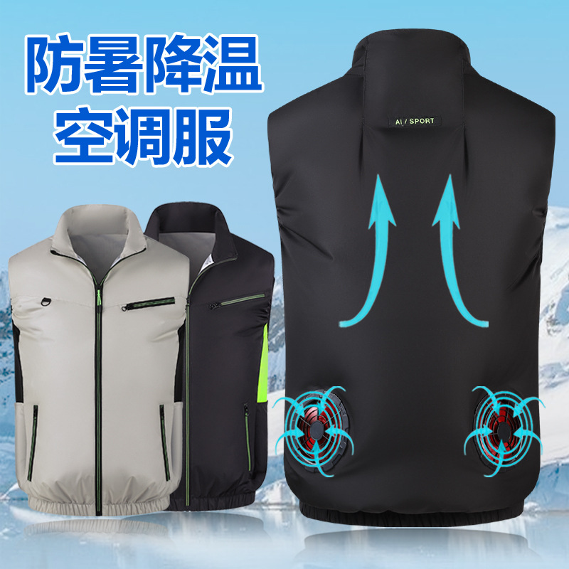 Nueva ropa de aire acondicionado sin mangas, ropa de trabajo de enfriamiento y prevención de insolación al aire libre de verano, ropa con ventilador, ropa de seguro laboral, lote transfronterizo