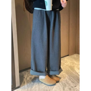 孕妇秋冬毛呢两穿随意调调加厚加绒托腹裤孕妇毛呢直筒阔腿长裤潮
