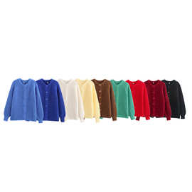 2024秋冬新品欧美跨境女装街头时尚休闲圆领长袖毛衣 w063 6021