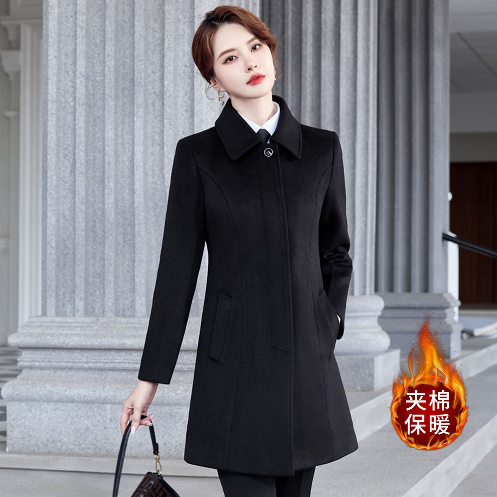 여성용 히든 플래킷 코트 블랙