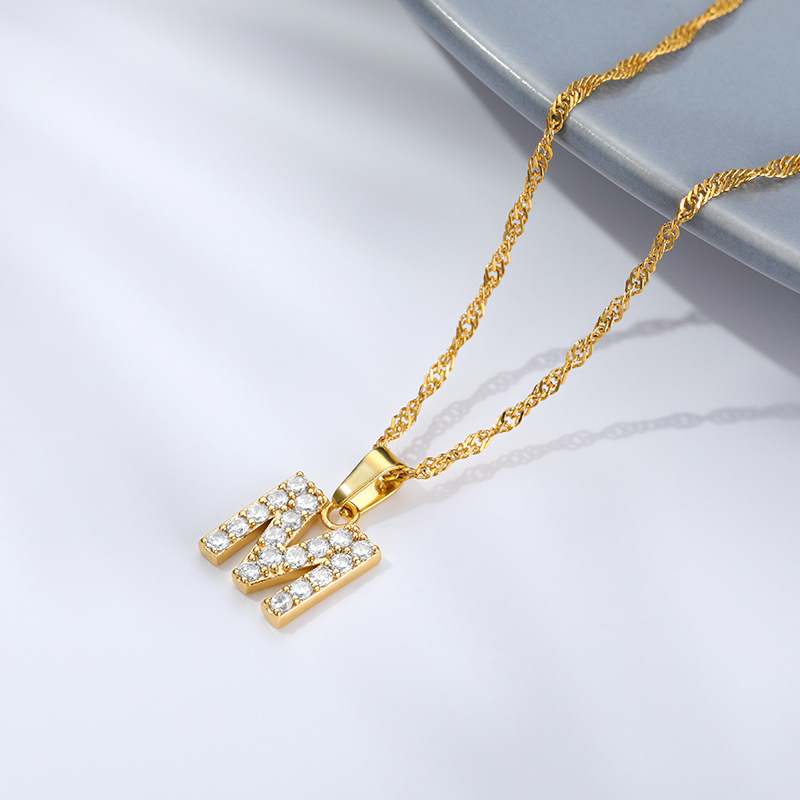Zircon Letter Pendant Necklace