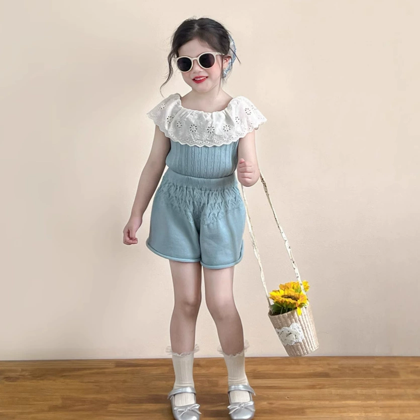 Summer knitted vest, doll sleevless, set, Korean style