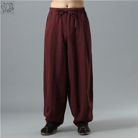 Primavera y verano chinos nuevos pantalones anchos para hombres de mediana edad, pantalones sueltos de algodón, lino y lino, pantalones de linterna de práctica de gran tamaño