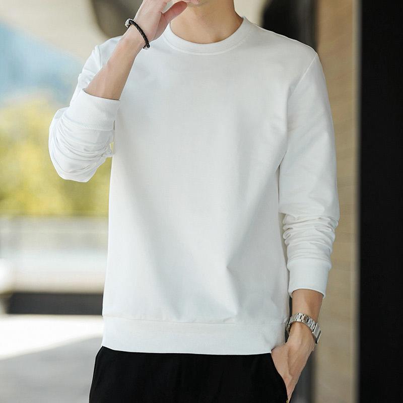 2024 New Pure Cotton Men's Sweatshirt Men's Spring and Autumn 260g Long-Sleeved White Fashionable Trendy Sports Casual Sweatshirt