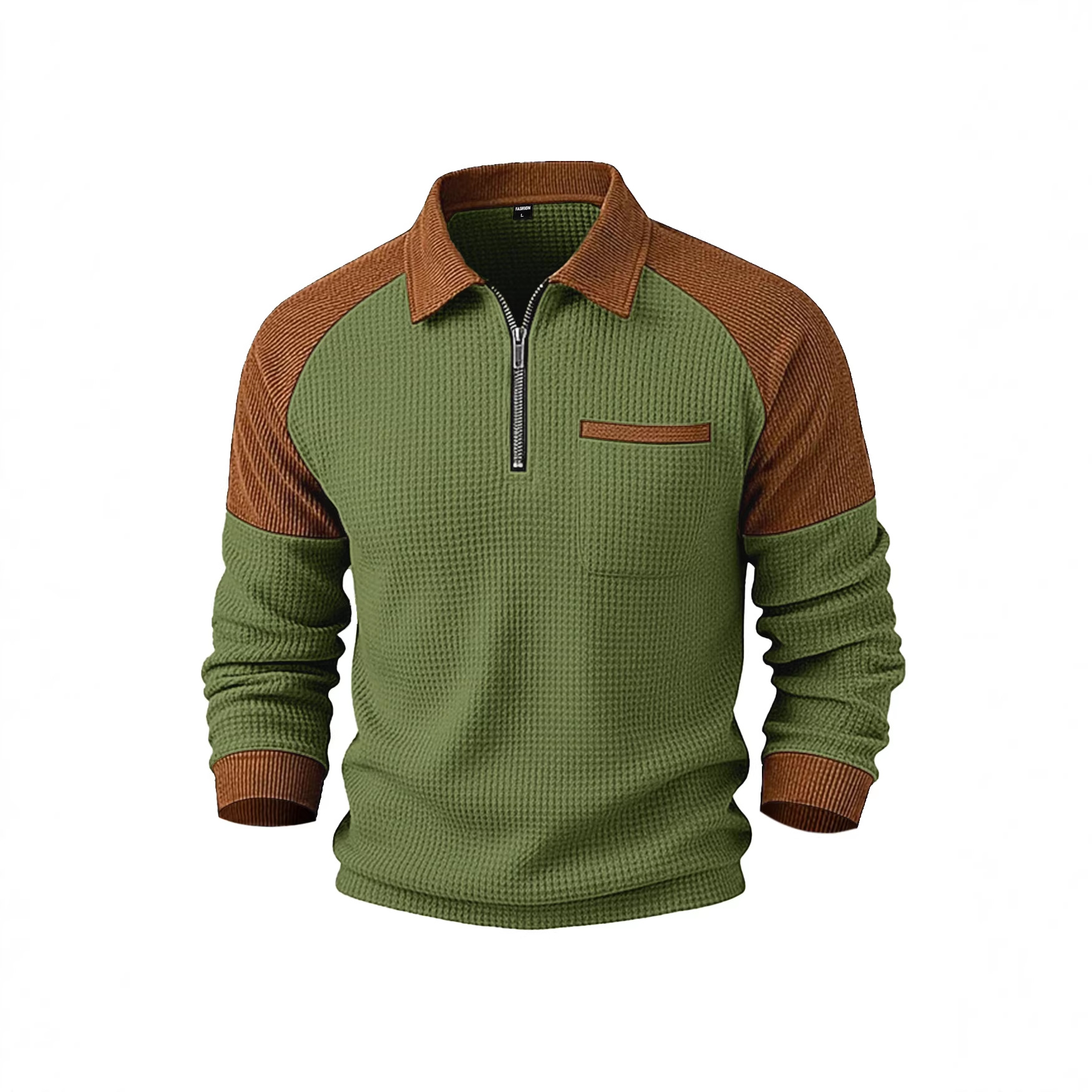2026 Nuova Polo da uomo Cross-Border Foreign Trade in maglia waffle con colletto risvoltato e mezza zip, felpa casual_voghion.com