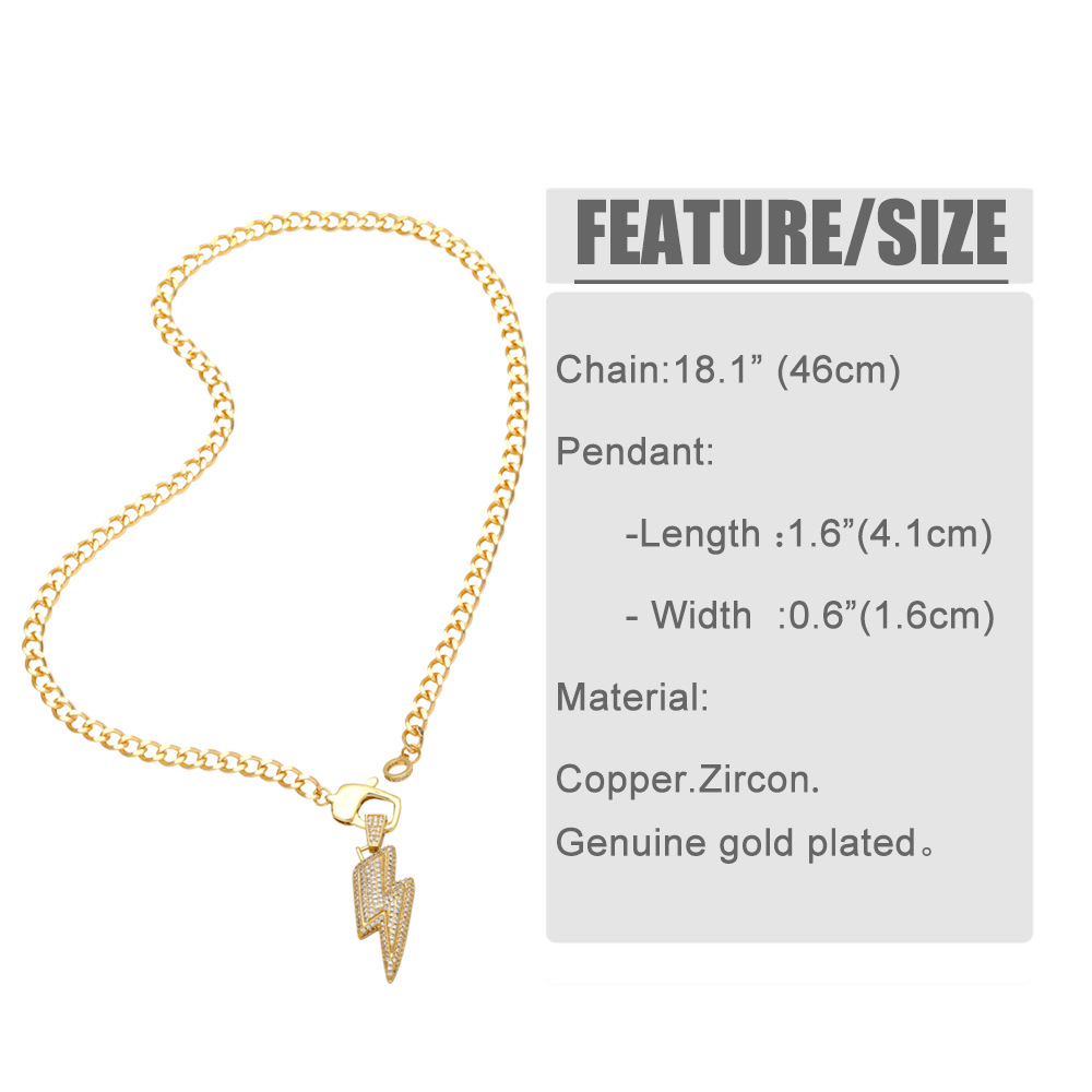 European and American hip-hop lightning pendant copper necklace