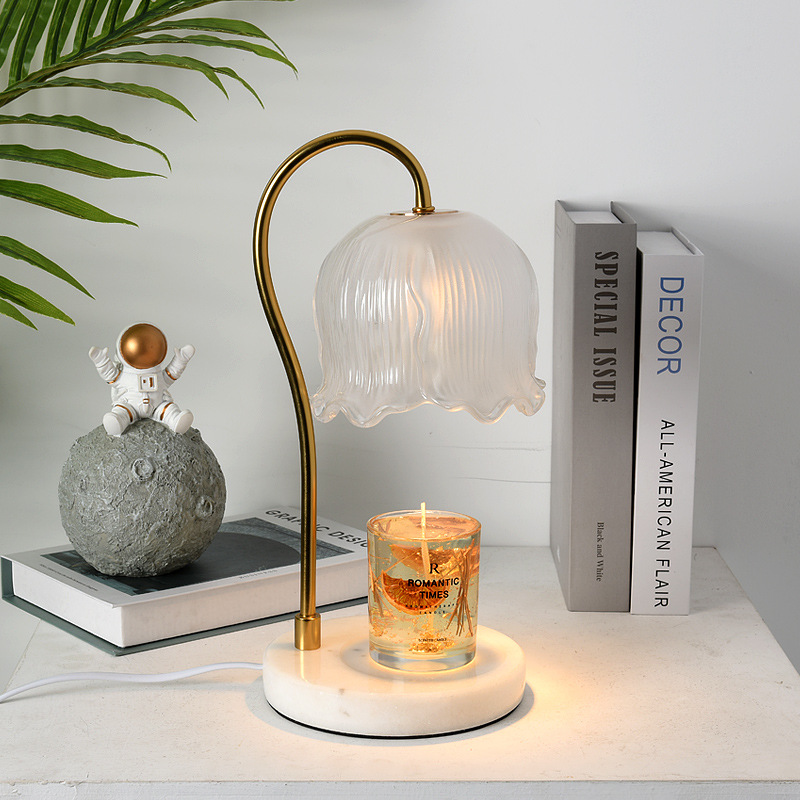 Bellflower Aroma Candle Warmer Lantern Bedside Table Lamp for Ins Teen Girl Bedroom Decor Scented Candle Warmer Smokeless Timer Temperature Control Night Lamp
