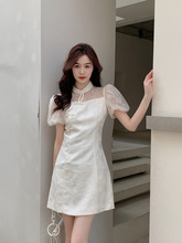 新中式国风连衣裙女小个子显瘦蕾丝拼接绝美改良旗袍新款2024短款
