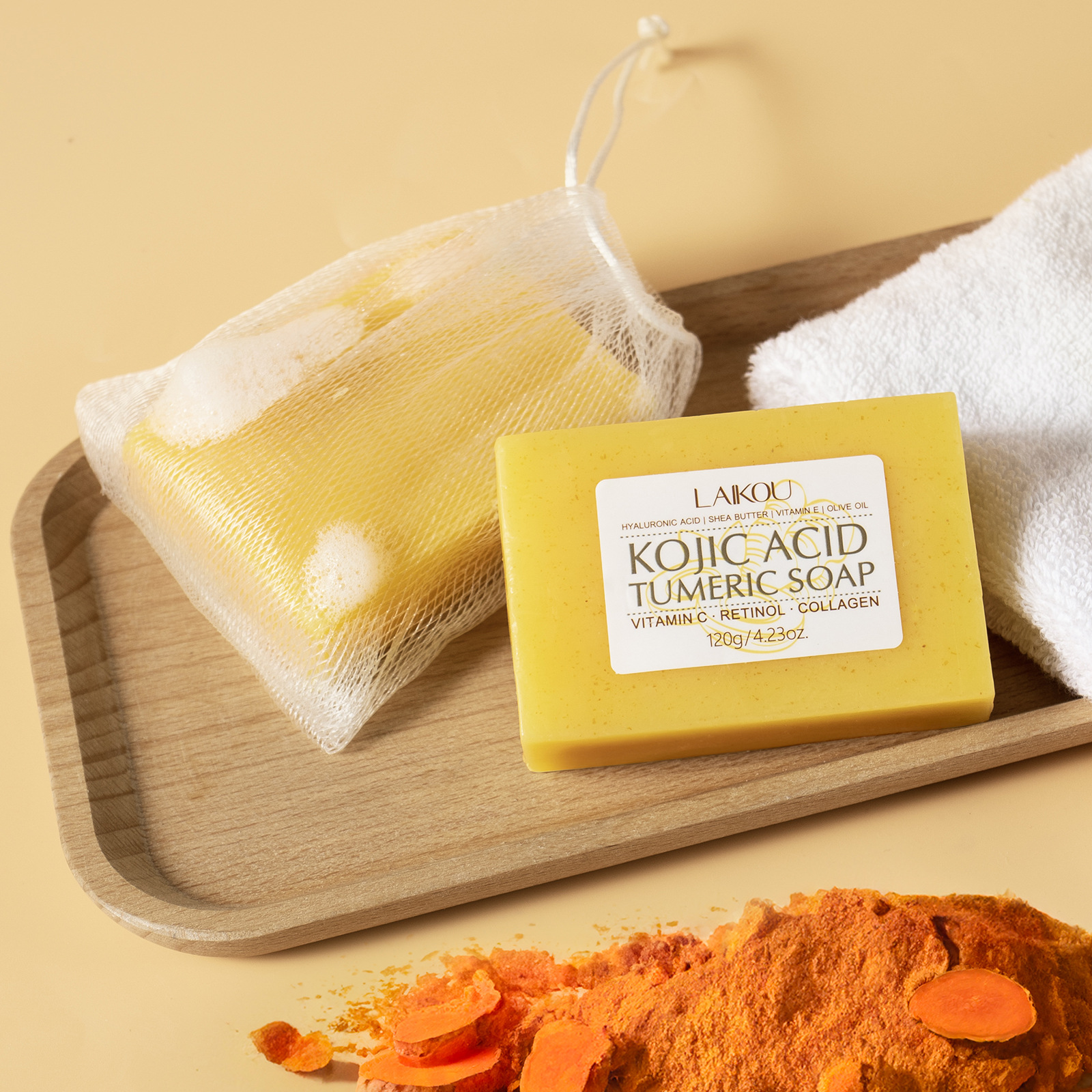 Cross-border new product LAIKOU Curic Acid Turmeric Soap 120g for cleansing facial skin and brightening complexion. Wholesale of facial soap undefined