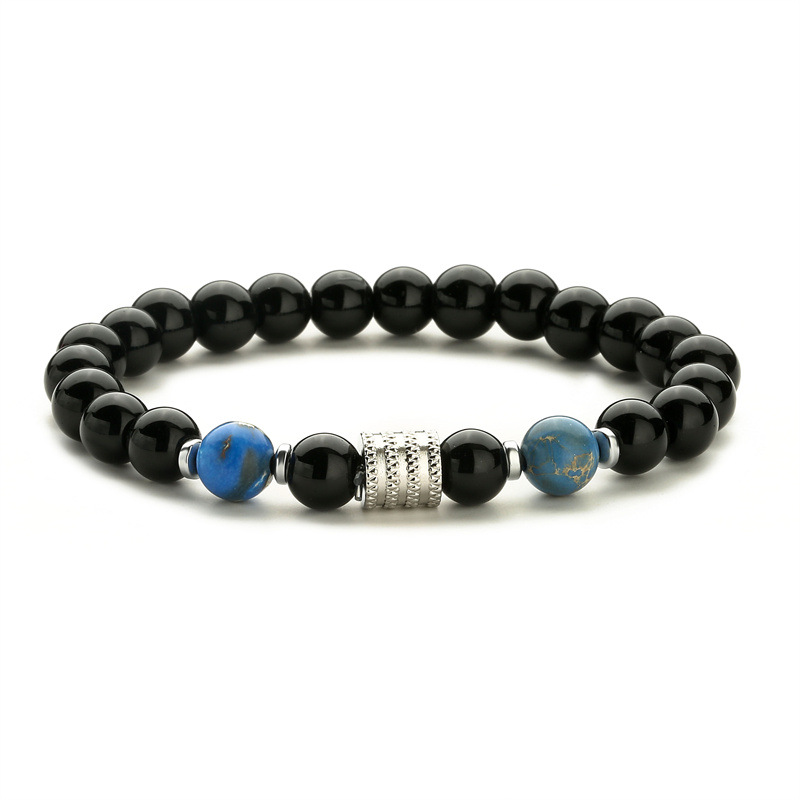 Nueva venta caliente transfronteriza de acero inoxidable ojo de tigre obsidiana cuentas negras brillantes pulsera de los hombres pulsera de piedra natural pulsera de los hombres y las mujeres
