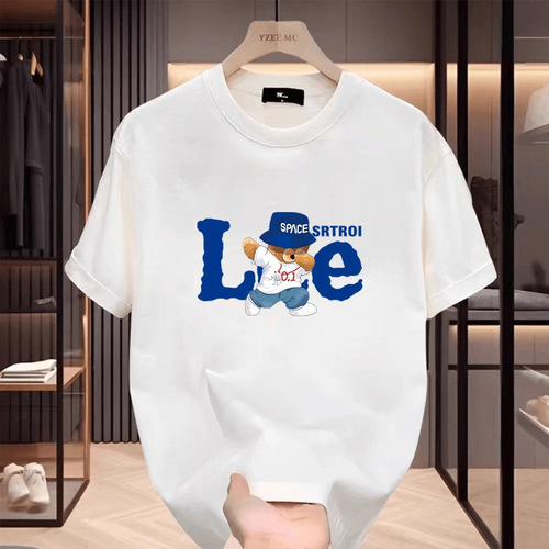 2025 Summer New Trend Brand Instagram Half-Sleeve Top Heavyweight Loose Round Neck Pure Cotton Short-Sleeve T-Shirt for Men and Women