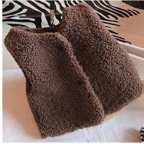 New Autumn/Winter Korean Style Girls' Lamb Wool Thick Warm Fleece Vest for Children, Japanese Baby, Simple Color
