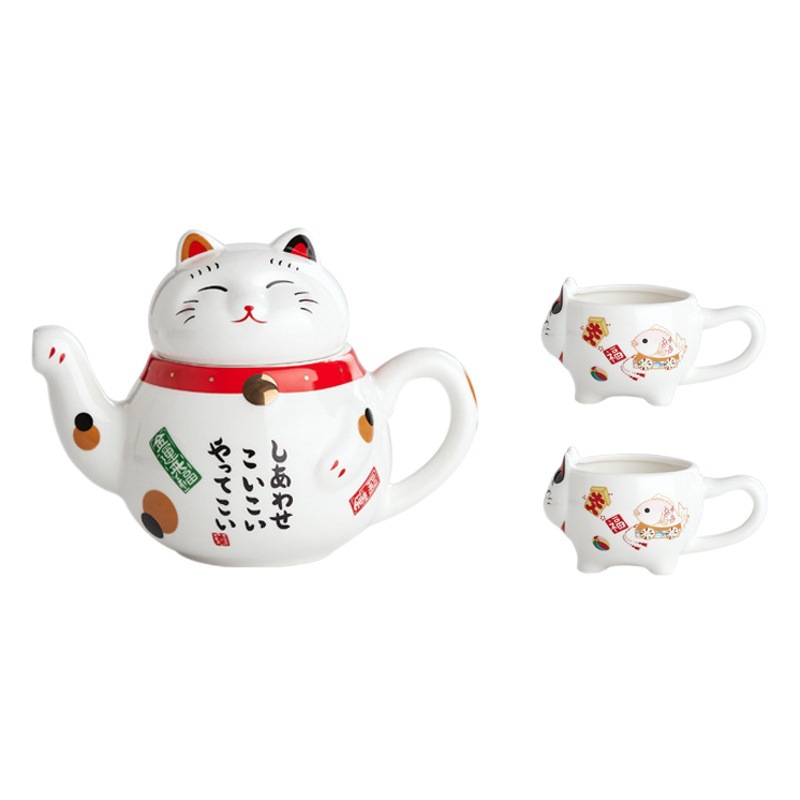 Tetera de cerámica de estilo Japonés de regalo filtro juego de té traje de una olla dos tazas hogar lindo gato afortunado juego de té de regalo