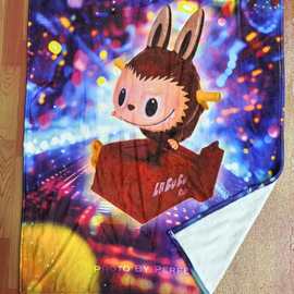 5D超清labubu印花法兰绒毛毯空调毯小毯子卡通文创周边毛毯定制