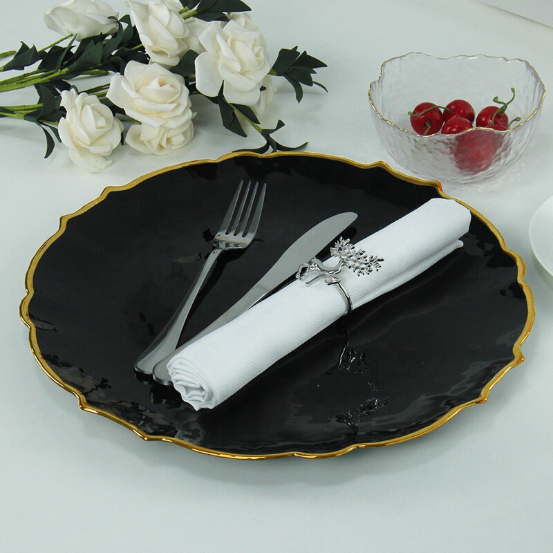 High-End Hotel Dining Table Tableware Display Set, European-Style Luxury Gold-Edged Display Plate, Ktv Club Table Setting