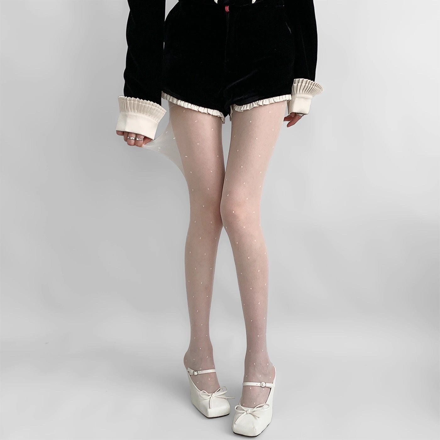 Stile francese Vintage Dolce Viola Pois Y2k Primavera-estate Stile balletto Dopamina Sexy Nero ad alta trasparenza_voghion.com
