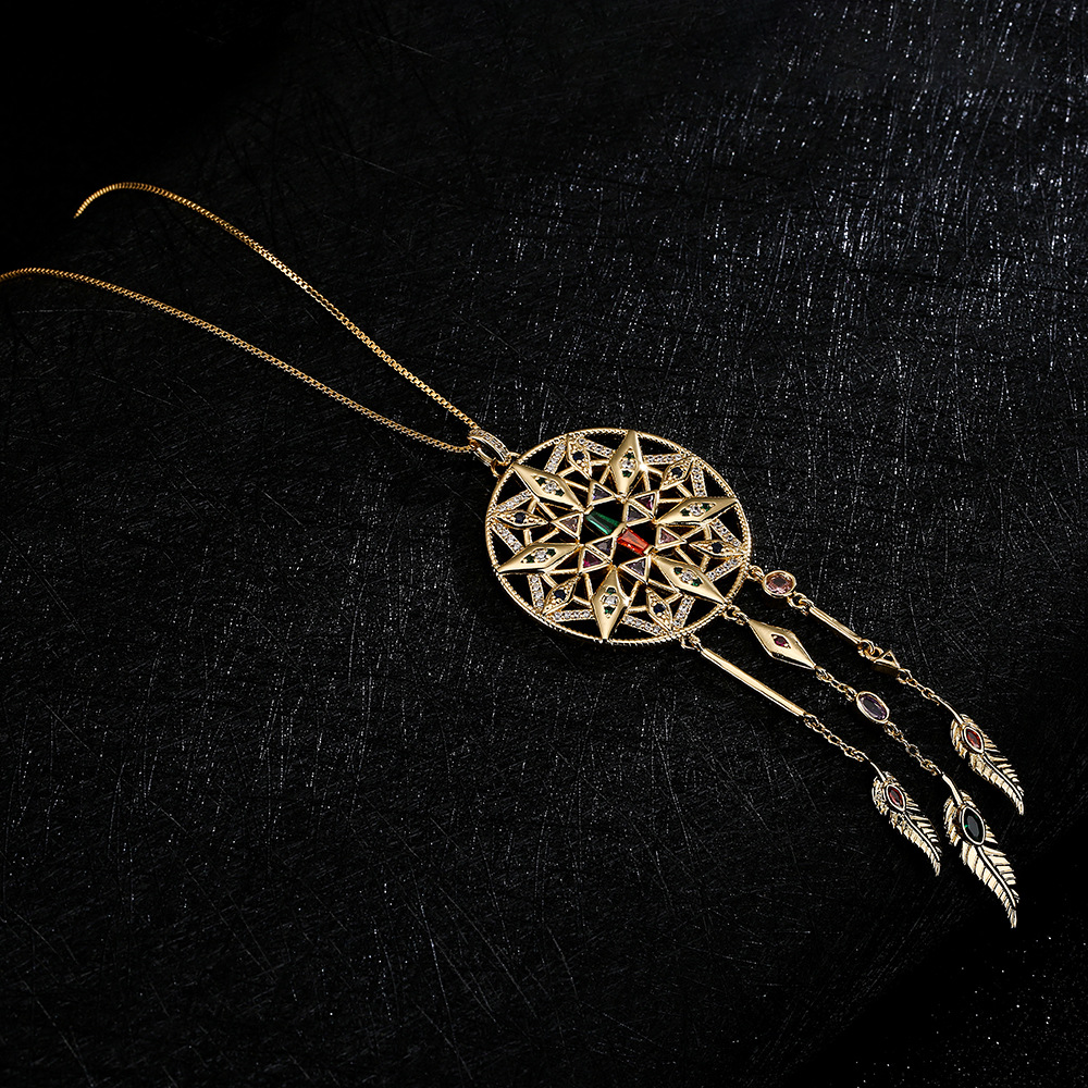 new copper micro-inlaid zircon retro dream catcher pendant necklace