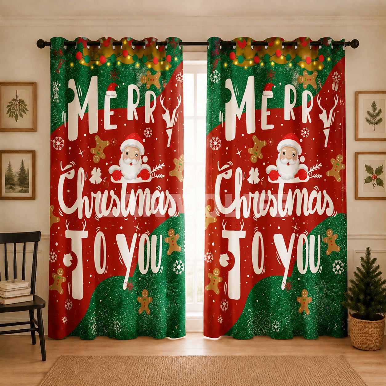 Impresión transfronteriza de cortinas de sombra de Navidad Europa y América decoración de Navidad ventana de piso sin perforación cortina de sombra al por mayor TEMU