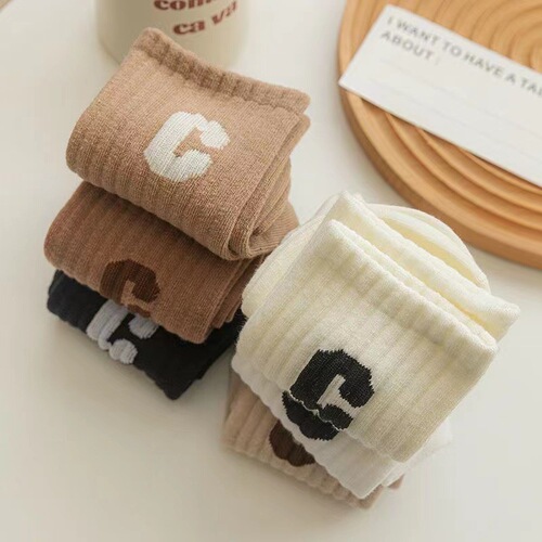Big C socks women's mid-calf socks spring, autumn and winter cotton with shark pants college style ins trendy socks versatile women's Zhuji socks