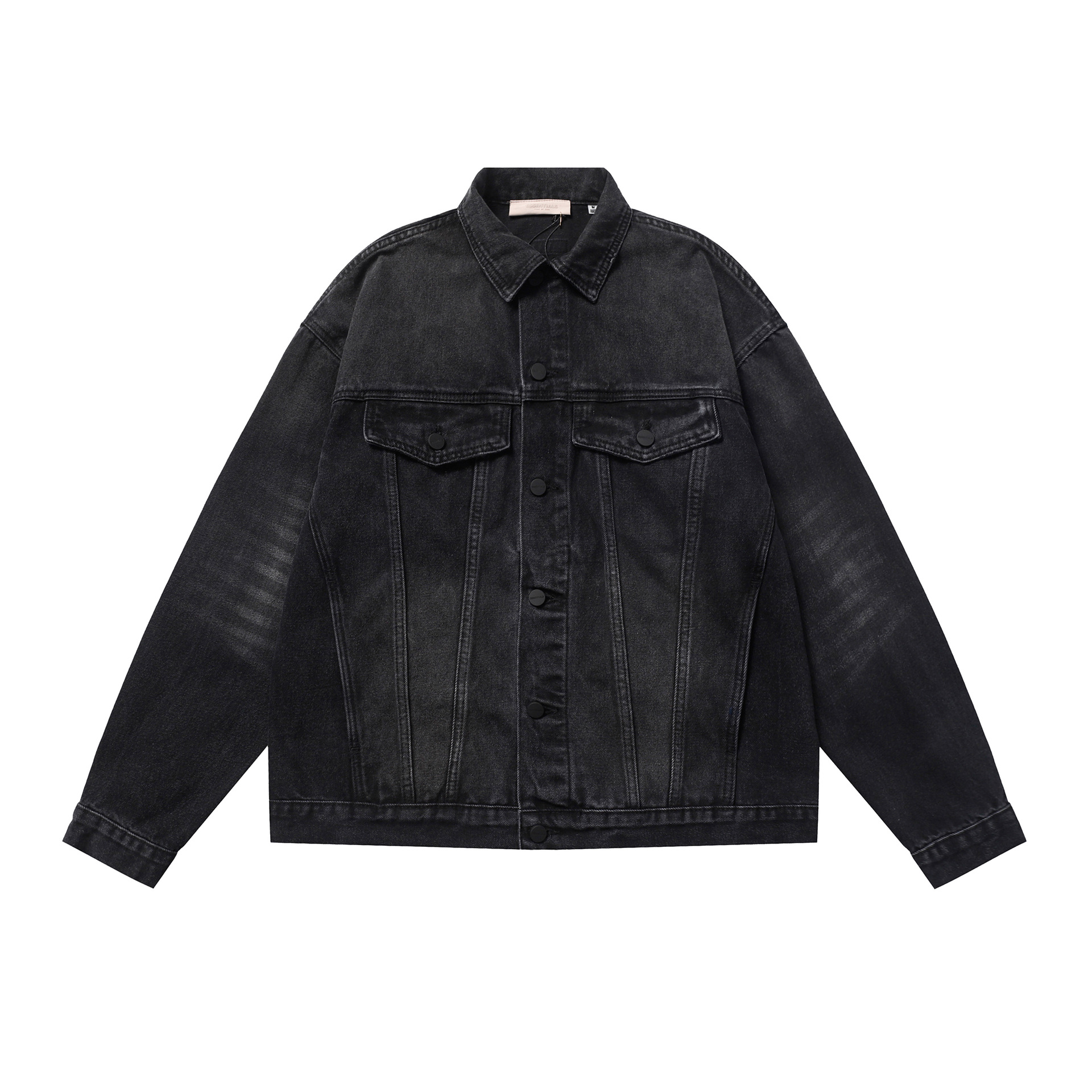 Men's Clothing trendy brand double line washed distressed black denim jacket men and women high street coat_voghion.com
