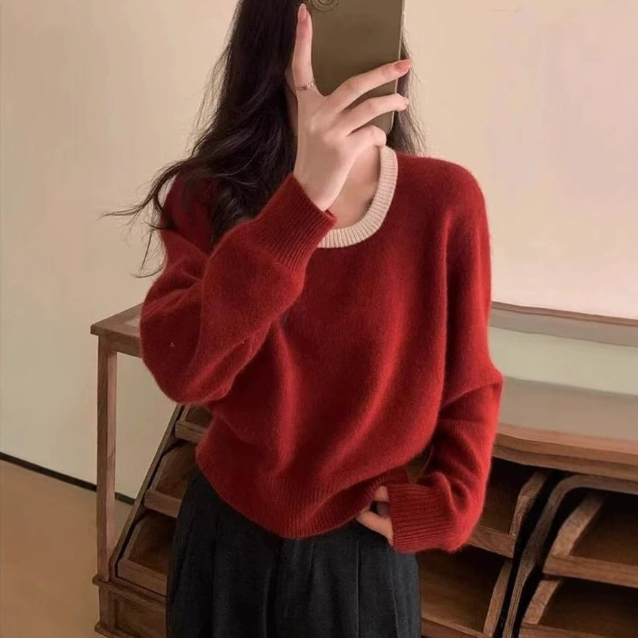 Little Xiangfeng мягкий клейкий круглый воротник с коротким свитером женский осенний и зимний имитационный кашемировый свитер
