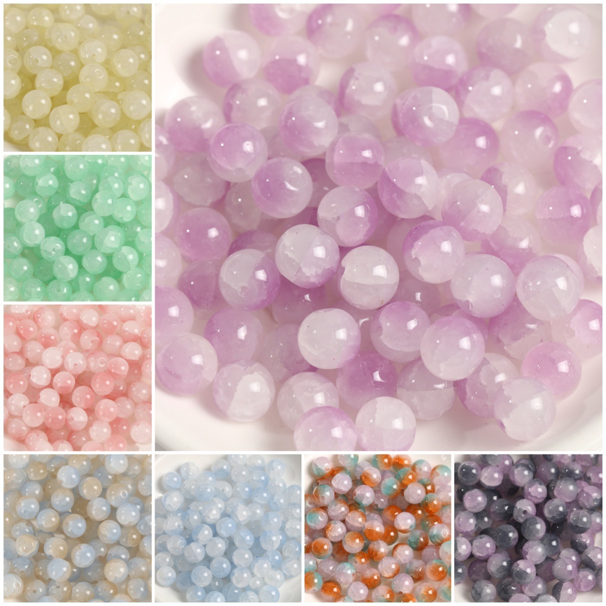 水晶散珠玉碎裂纹琉璃圆珠10mm手工奶油多巴胺手串手链串珠配件