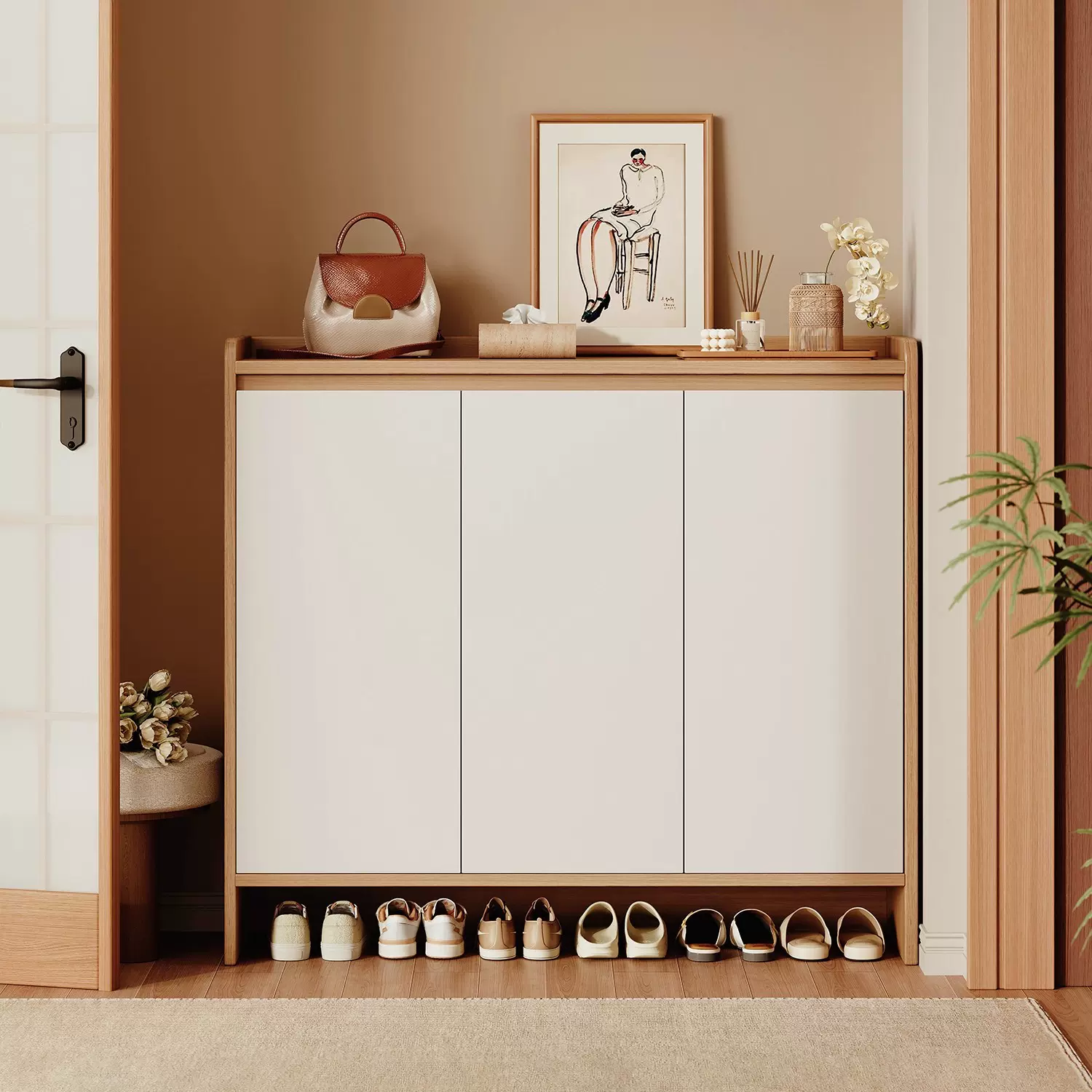 实木鞋柜2026新款家用门口入户收纳柜一体靠墙入门鞋架玄关柜走廊