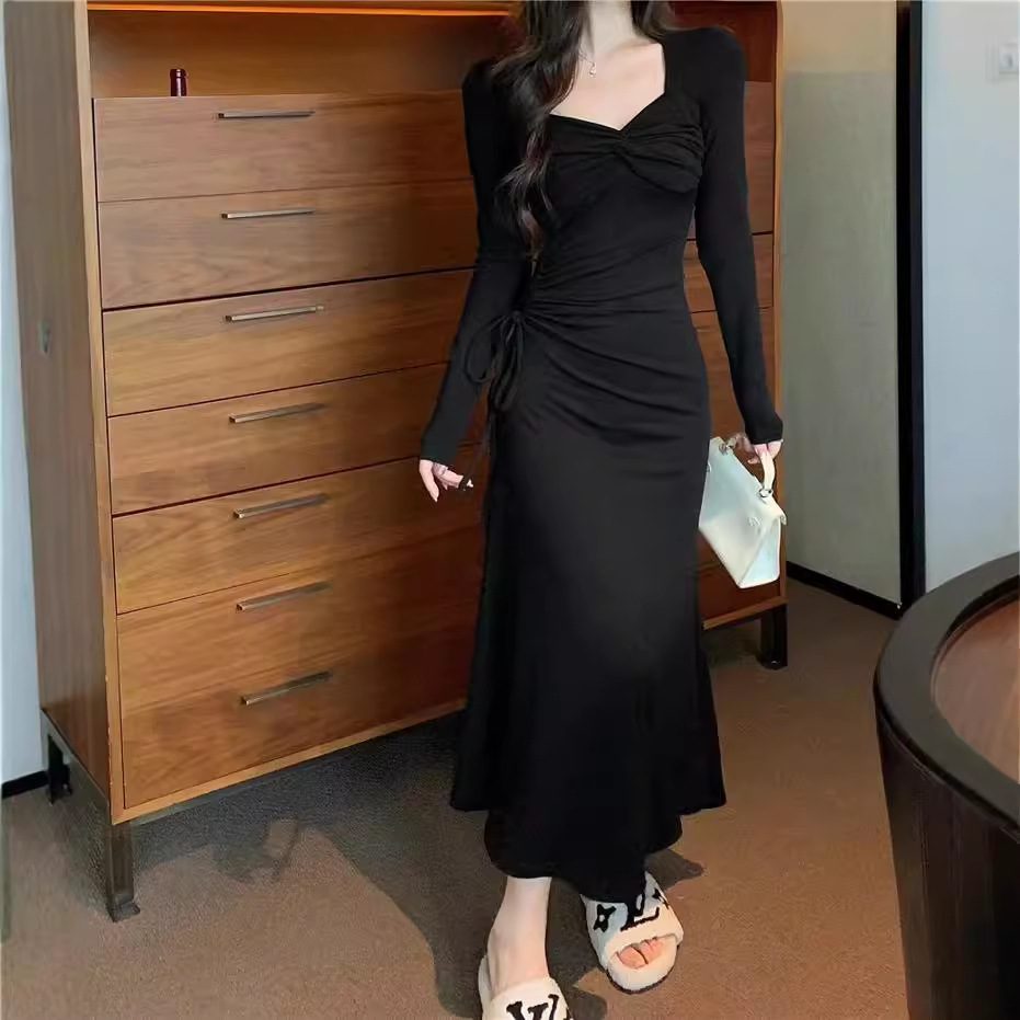 145小矮个子连衣裙女春秋150显高穿搭配收腰显瘦甜辣法式中长裙xs