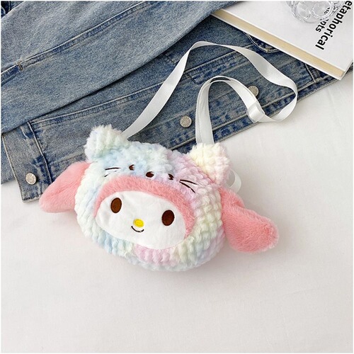 Sanrio bag tie-dyed plush toy bag colorful Kurome doll small bag claw machine plush doll bag