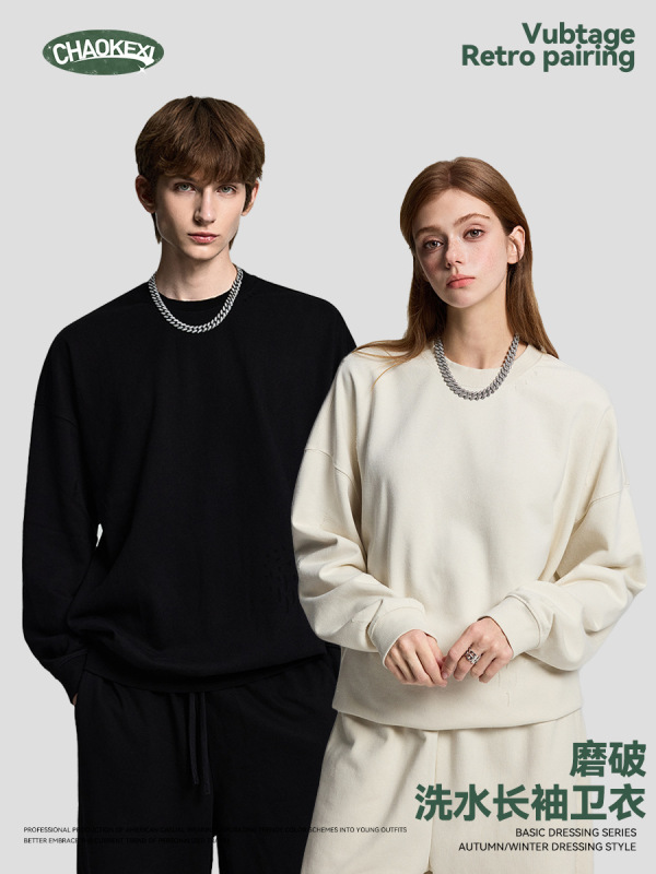 CKX秋冬新款重磅430G毛圈圆领卫衣男潮牌oversize圆领衫宽松卫衣|undefined